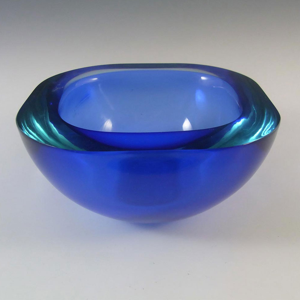 (image for) Murano Geode Blue & Turquoise Sommerso Glass Square Bowl - Click Image to Close