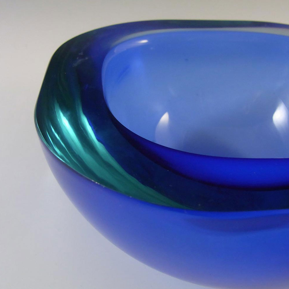 (image for) Murano Geode Blue & Turquoise Sommerso Glass Square Bowl - Click Image to Close
