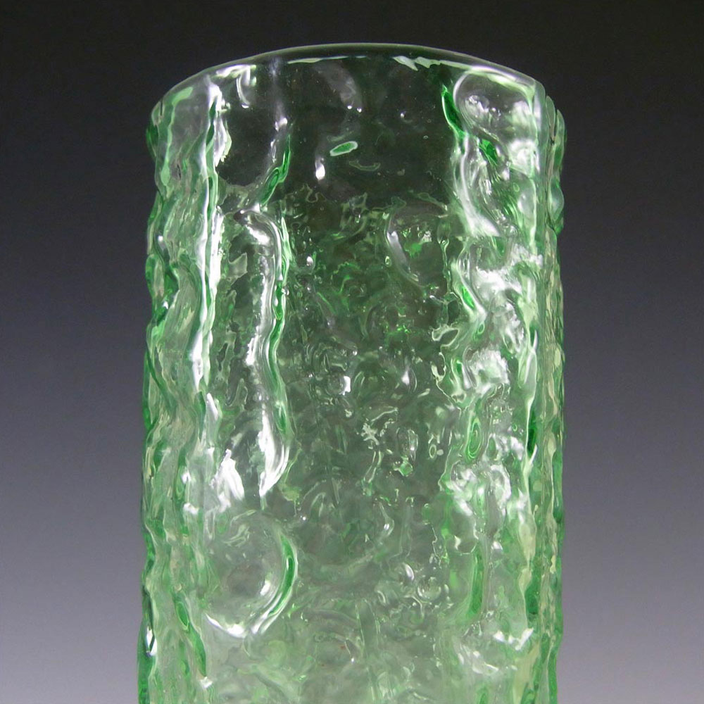 Tajima Japanese "Best Art Glass" Textured Bark Green Glass Vase - Click Image to Close