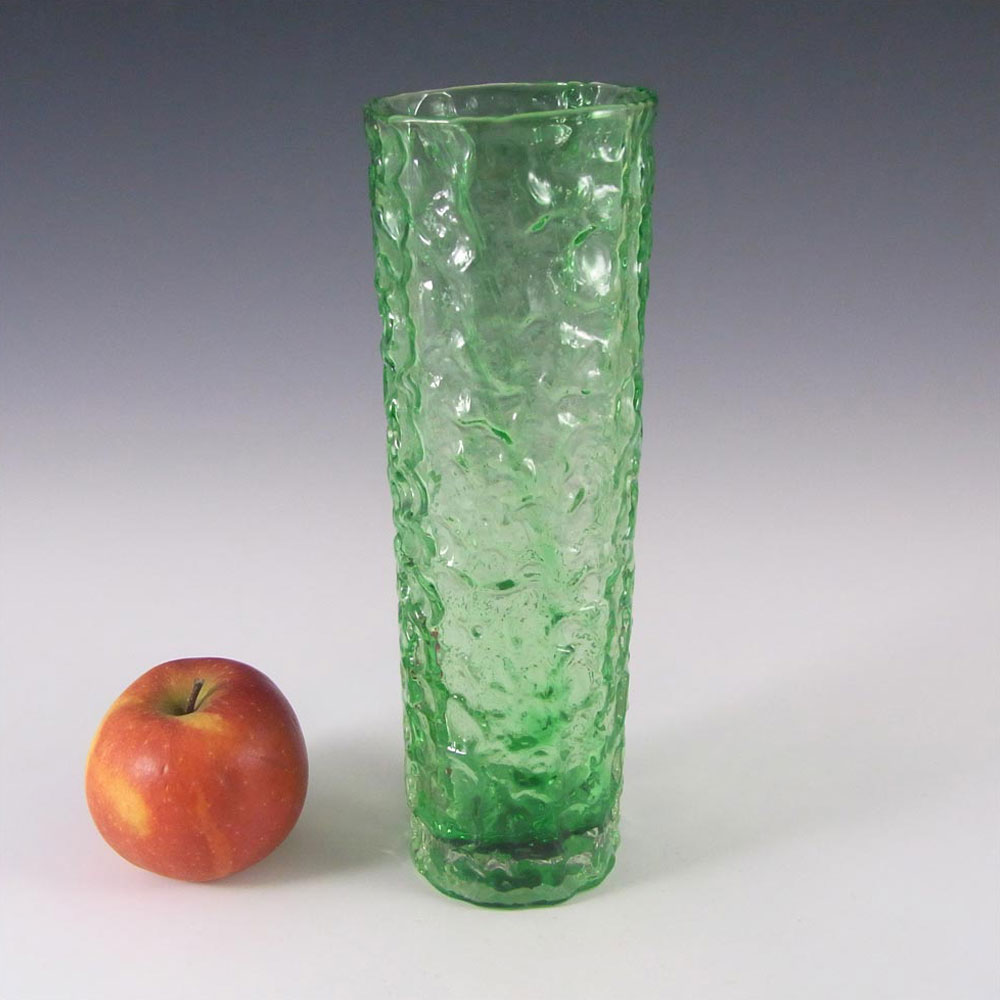 Tajima Japanese "Best Art Glass" Textured Bark Green Glass Vase - Click Image to Close