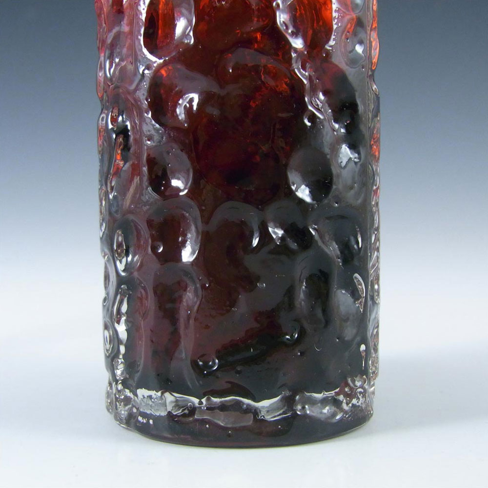 Tajima Japanese "Best Art Glass" Textured Bark Red Glass Vase - Click Image to Close