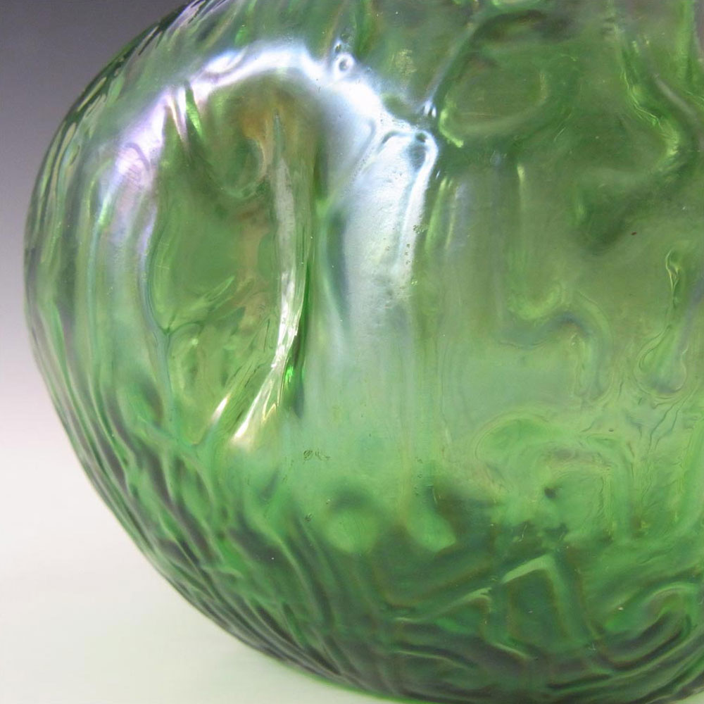 Art Nouveau Bohemian 1900's Iridescent Green Glass Vase - Click Image to Close