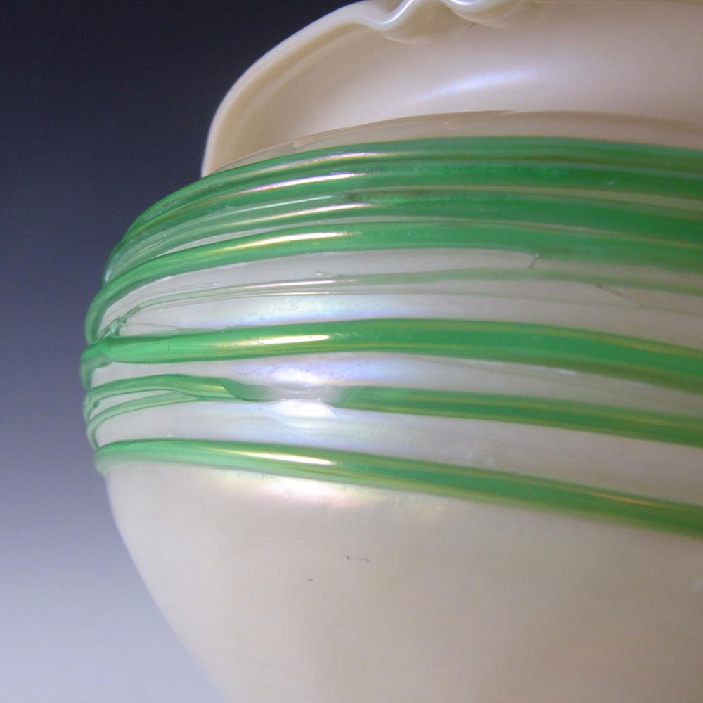 (image for) Art Nouveau Iridescent Green Trailed Glass Antique Vase - Click Image to Close
