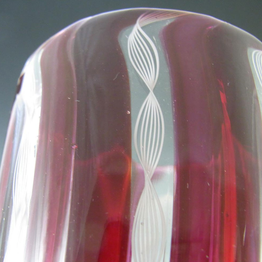 (image for) Murano Zanfirico Filigree Red & White Glass Tumbler / Vase - Click Image to Close