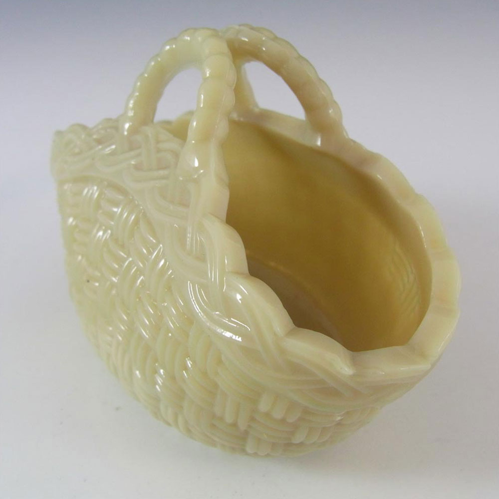 Antique Victorian Cream Milk Glass Vitro-Porcelain Basket Bowl - Click Image to Close