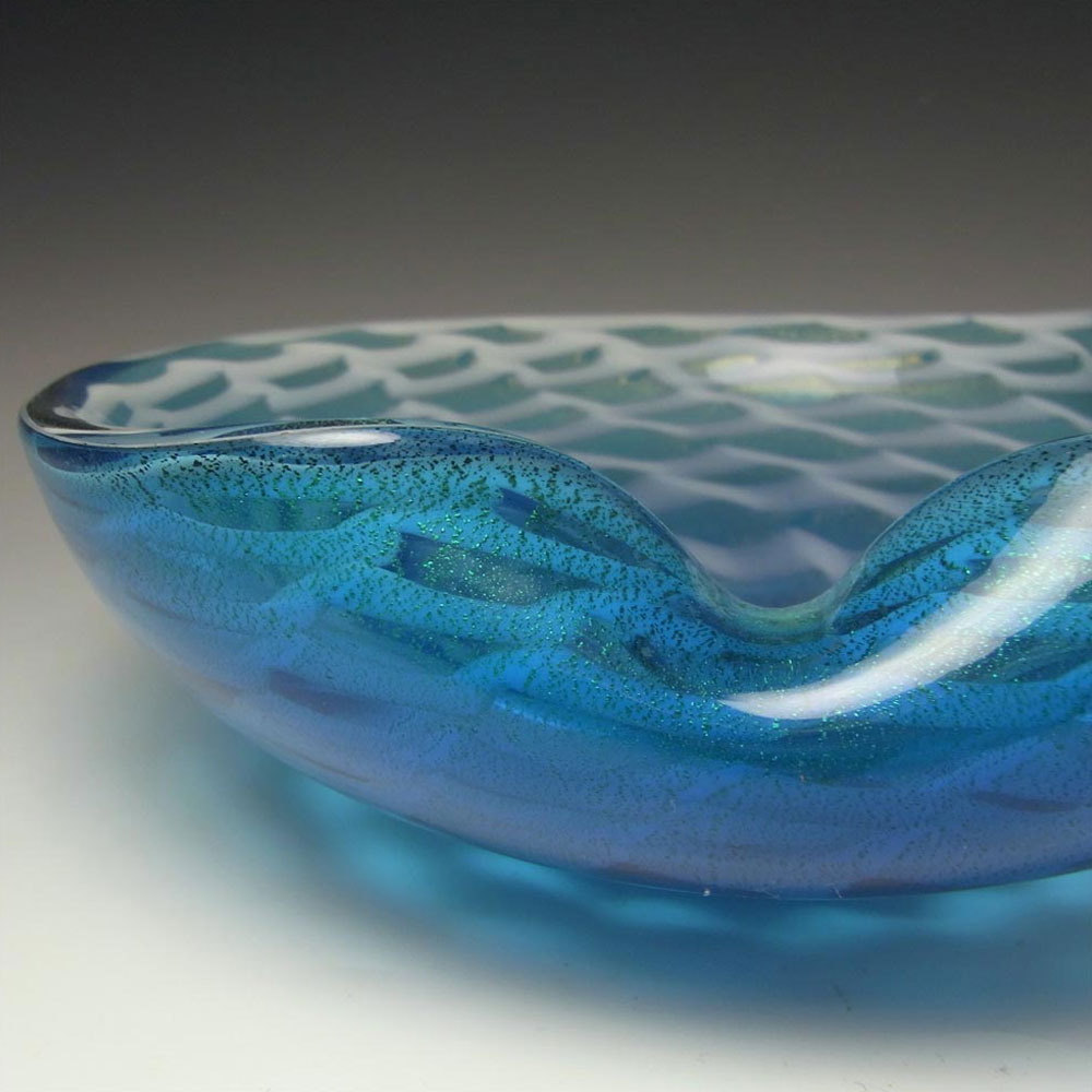 Murano Gold Leaf Blue & White Glass Zig Zag Bowl - Click Image to Close