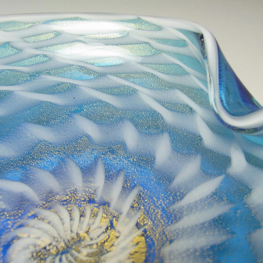 (image for) Murano Gold Leaf Blue & White Glass Zig Zag Bowl - Click Image to Close