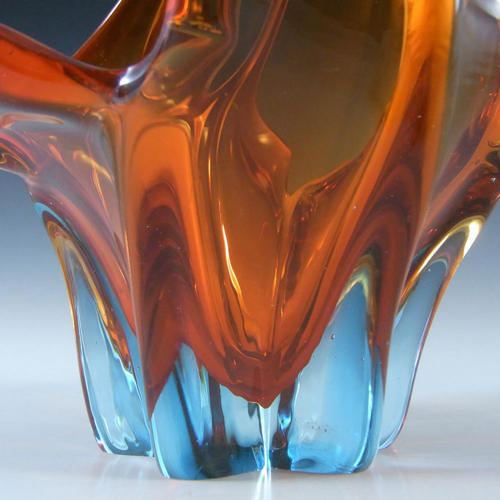 Cristallo Venezia CCC Murano Blue & Red Sommerso Glass Organic Bowl - Click Image to Close