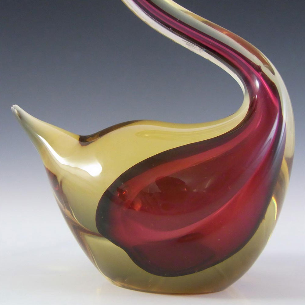 Murano/Sommerso Brown & Amber Cased Glass Swan Sculpture - Click Image to Close