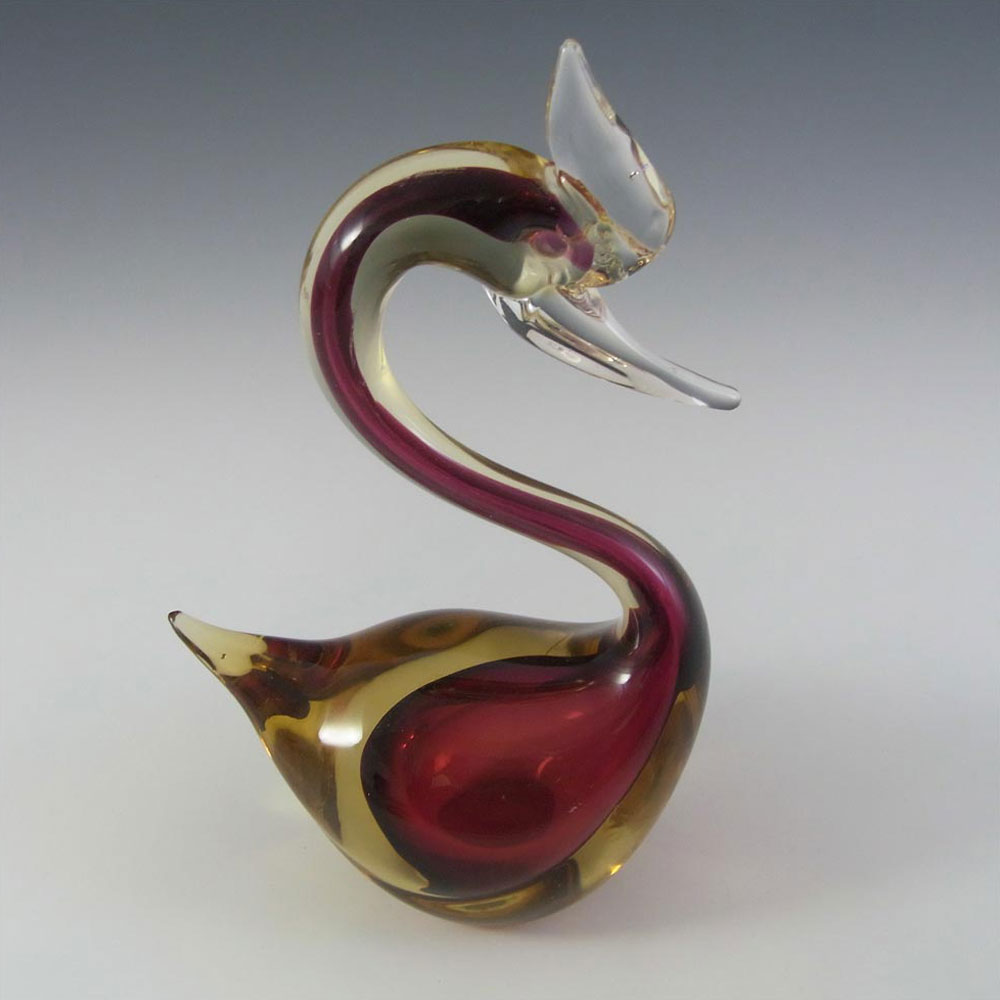 (image for) Murano/Sommerso Brown & Amber Cased Glass Swan Sculpture - Click Image to Close