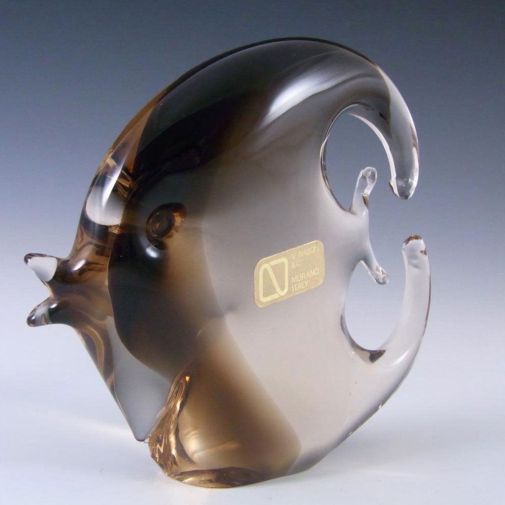 V. Nason & Co Murano Amber Glass Fish Sculpture - Label - Click Image to Close
