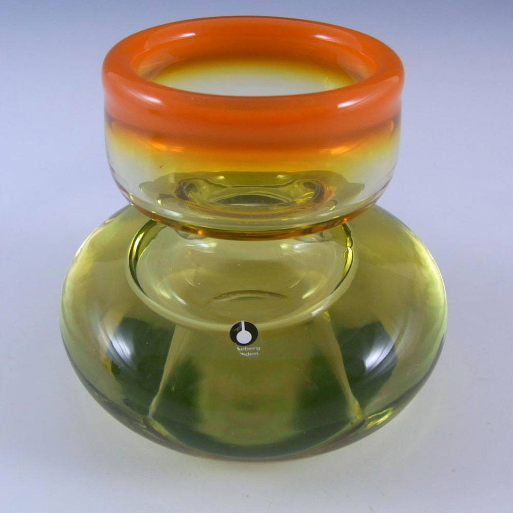 Pukeberg/Eva Englund Swedish Orange/Yellow Glass Vase - Label - Click Image to Close