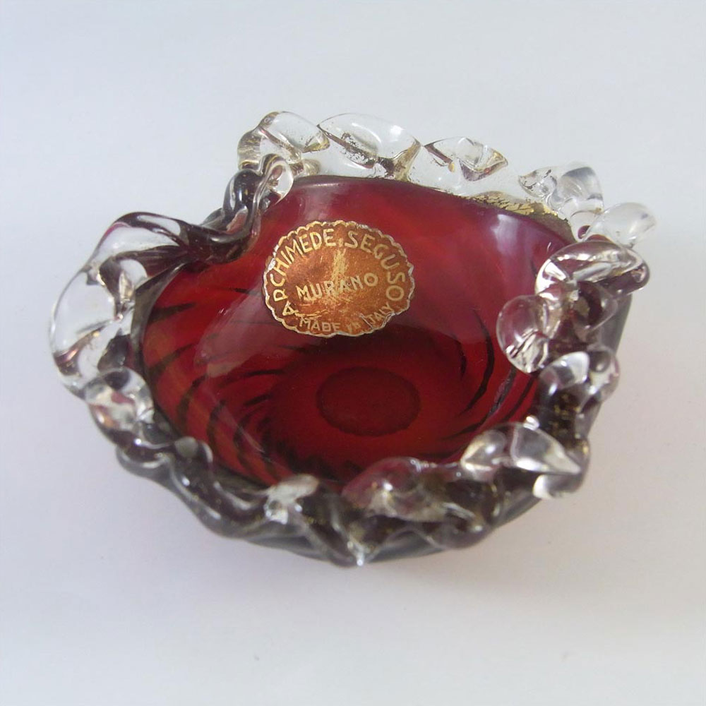 (image for) Archimede Seguso Red & Gold Leaf Glass Bowl - Labelled - Click Image to Close