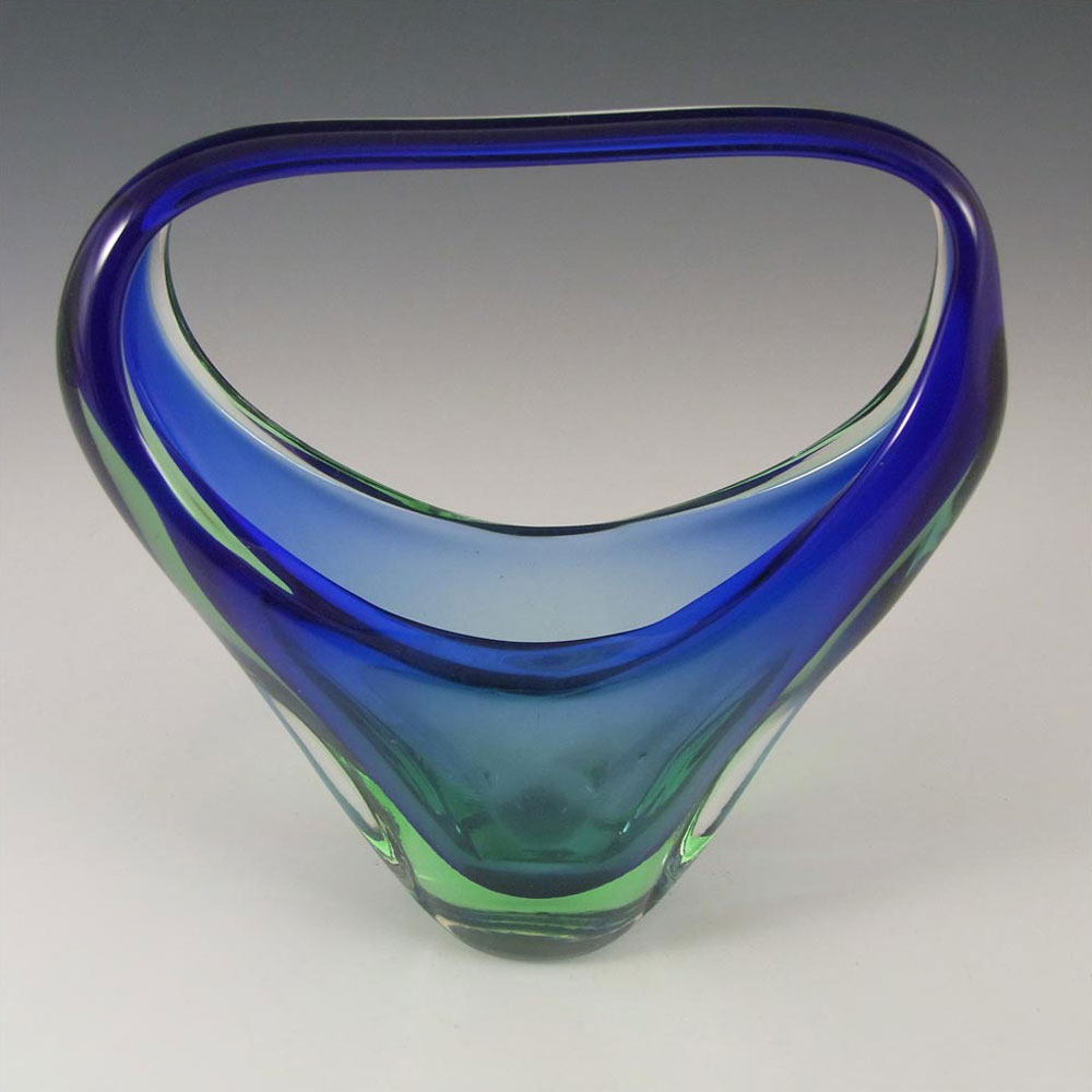Murano/Venetian Blue & Green Sommerso Glass Basket Vase - Click Image to Close