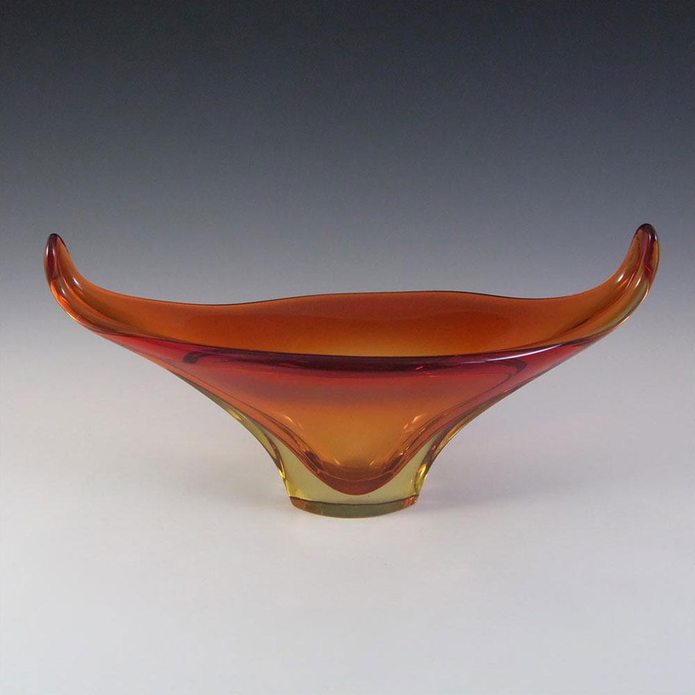 Murano Red & Amber Sommerso Glass Organic Sculpture Bowl #2 - Click Image to Close