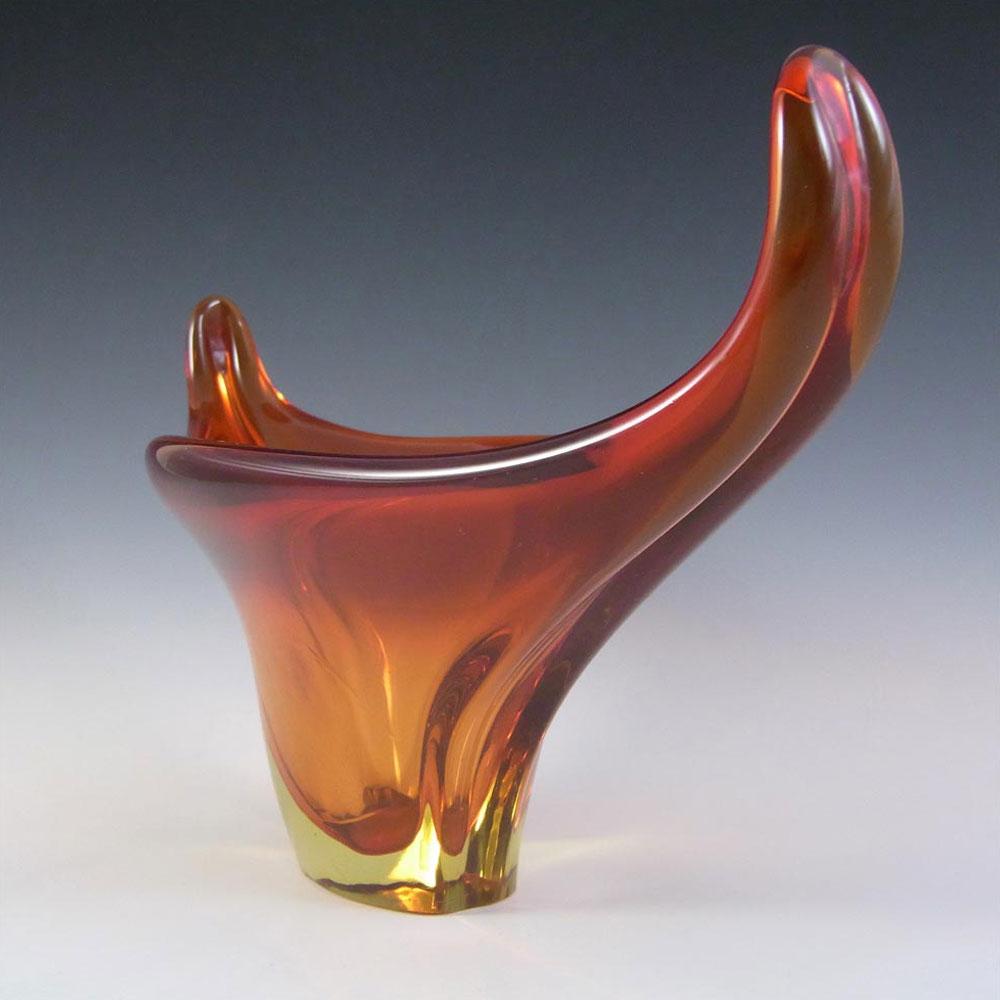 Murano Red & Amber Sommerso Glass Organic Sculpture Bowl #2 - Click Image to Close