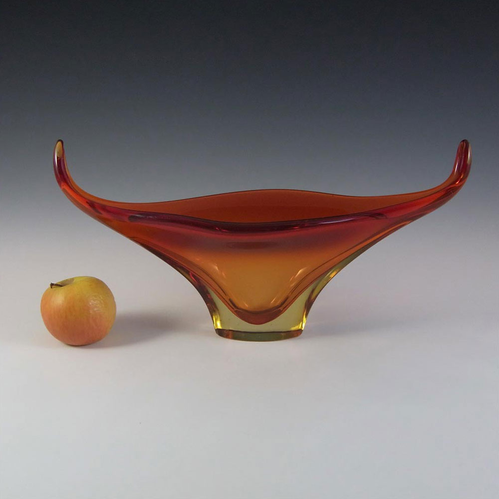 (image for) Murano Red & Amber Sommerso Glass Organic Sculpture Bowl #2 - Click Image to Close