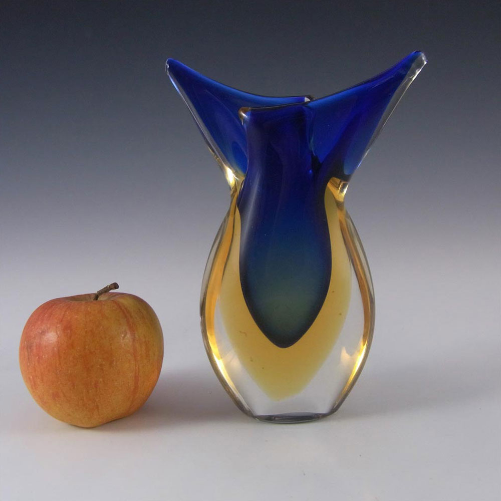 (image for) Murano/Venetian 1950's Blue & Amber Sommerso Glass Vase - Click Image to Close