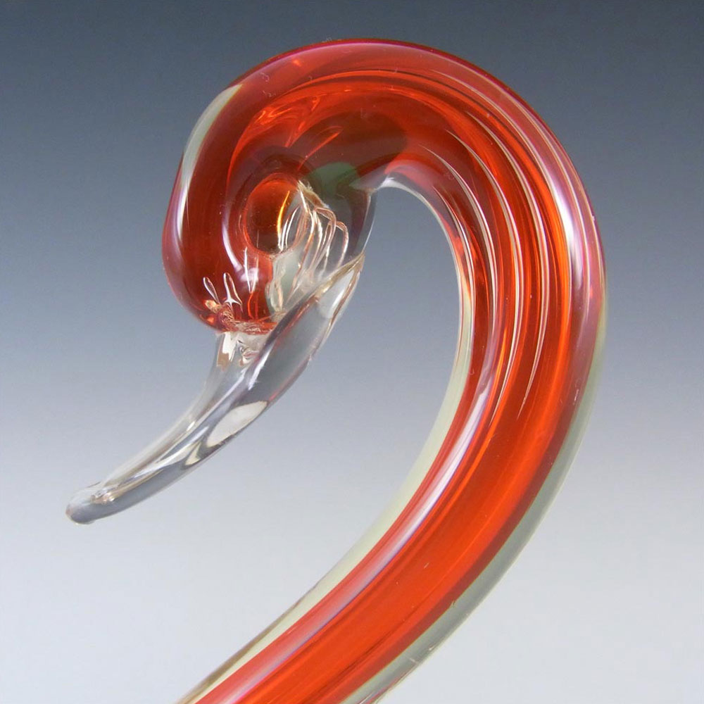 Murano/Venetian Red & Uranium Green Sommerso Glass Swan - Click Image to Close