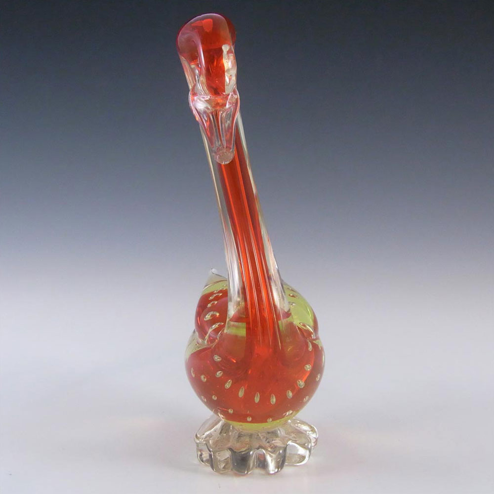 (image for) Murano/Venetian Red & Uranium Green Sommerso Glass Swan - Click Image to Close