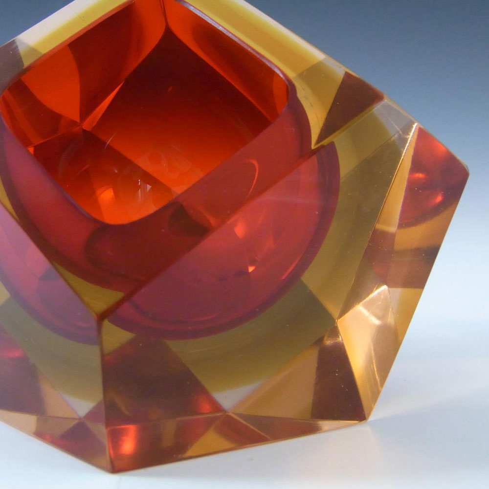 (image for) Murano Faceted Red & Orange Sommerso Glass Block Bowl - Click Image to Close