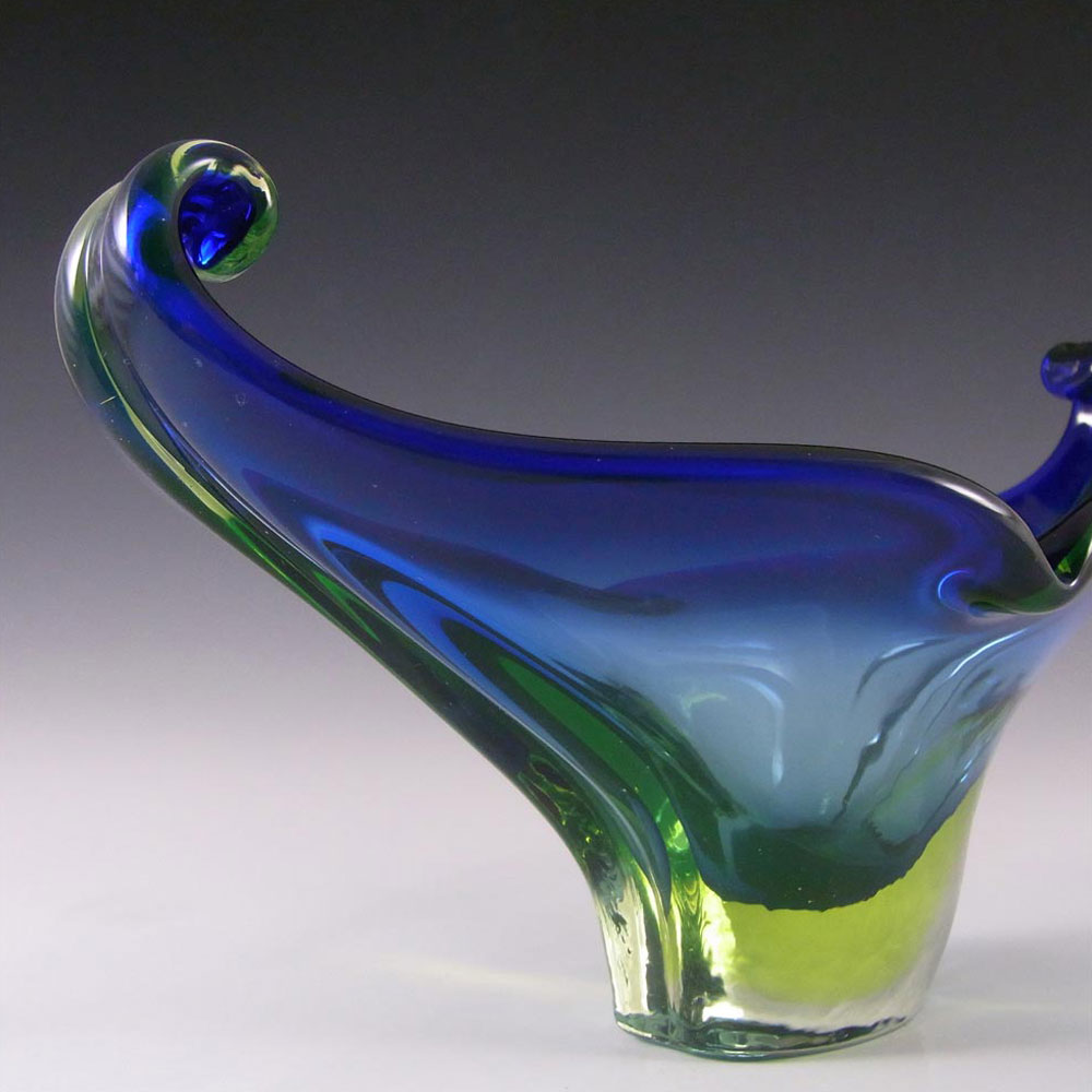 (image for) Murano/Venetian Blue & Uranium Green Sommerso Glass Bowl - Click Image to Close