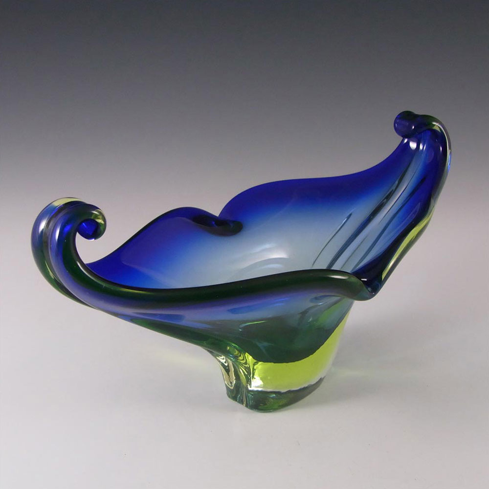 (image for) Murano/Venetian Blue & Uranium Green Sommerso Glass Bowl - Click Image to Close