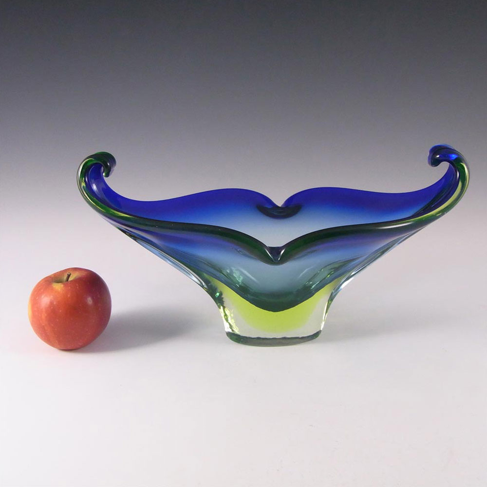 Murano/Venetian Blue & Uranium Green Sommerso Glass Bowl - Click Image to Close
