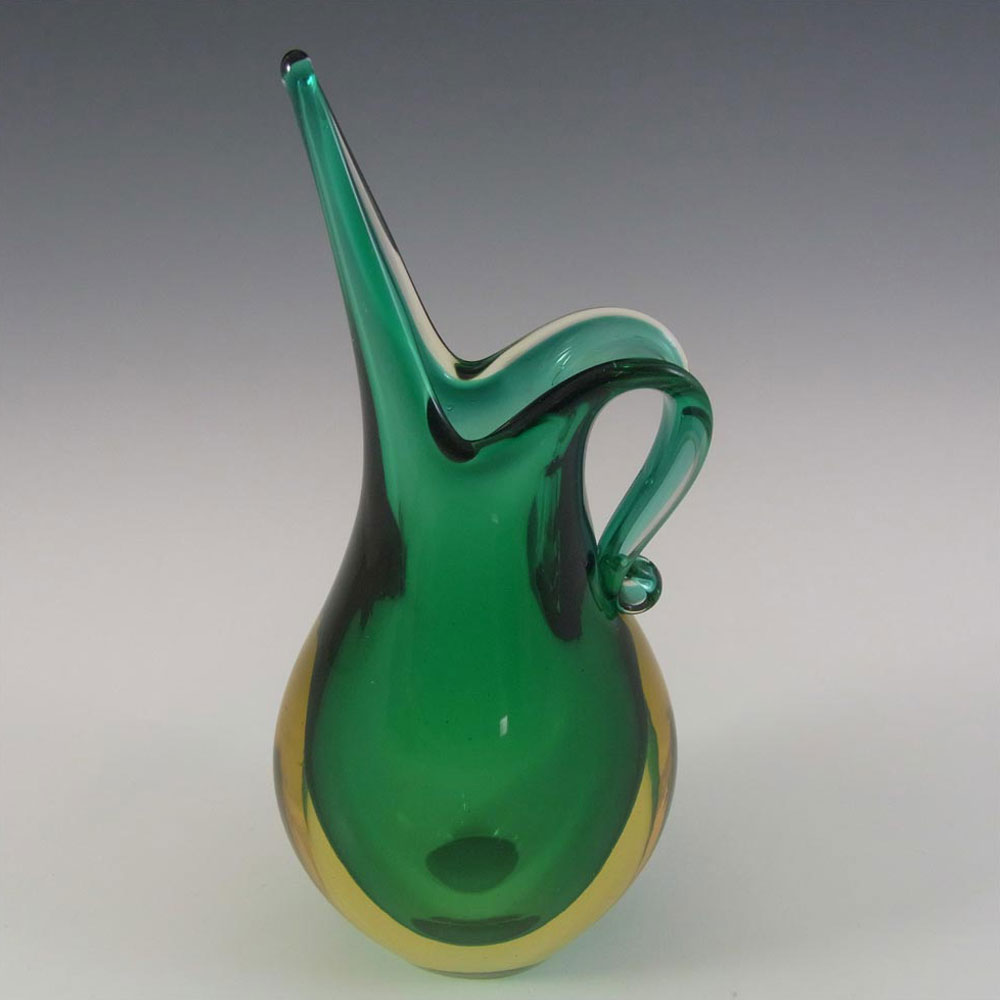 (image for) Murano Italian Green & Amber Sommerso Cased Glass Vase - Click Image to Close