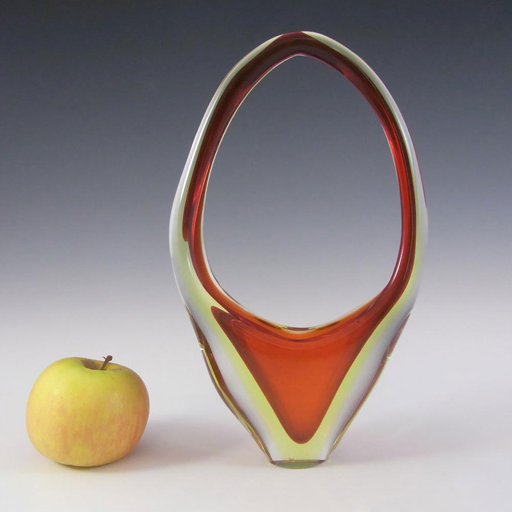 Murano/Venetian Red & Uranium Sommerso Glass Basket Vase - Click Image to Close