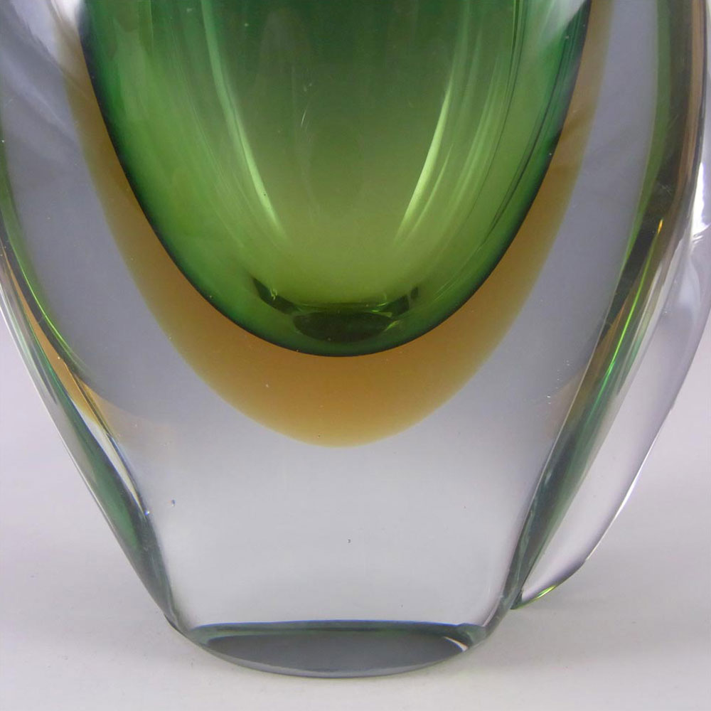 (image for) LARGE Murano/Venetian Green & Amber Sommerso Glass Vase - Click Image to Close