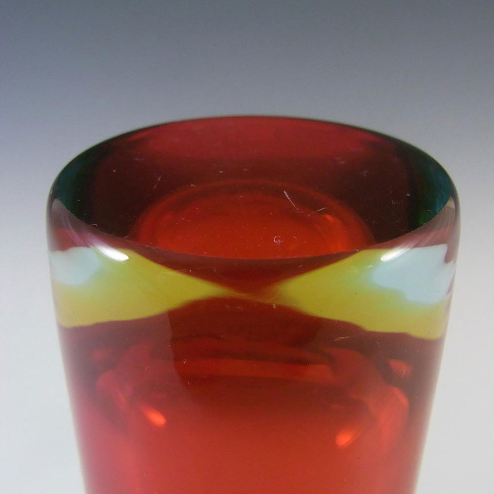 (image for) Murano Red, Amber & Blue Sommerso Glass Cylinder Vase - Click Image to Close