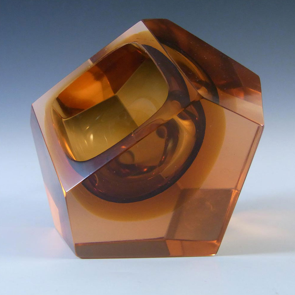 (image for) Murano Faceted Amber Sommerso Glass Block Bowl - Click Image to Close