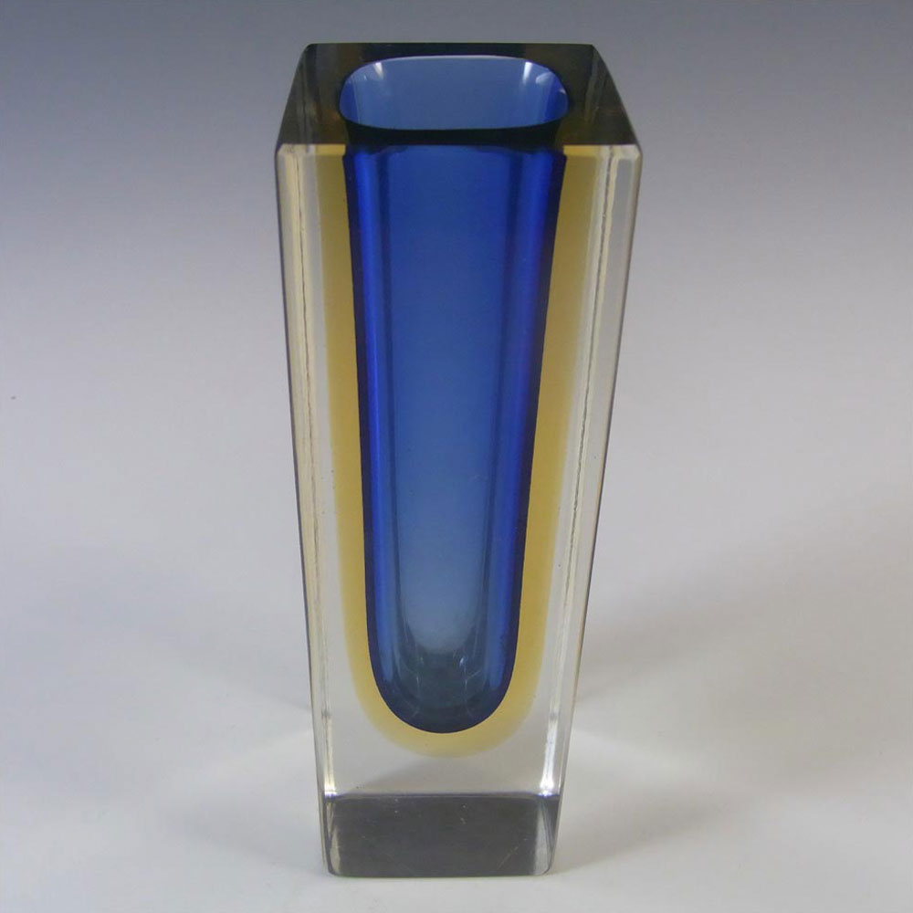 (image for) Murano Faceted Blue & Amber Sommerso Glass Block Vase - Click Image to Close