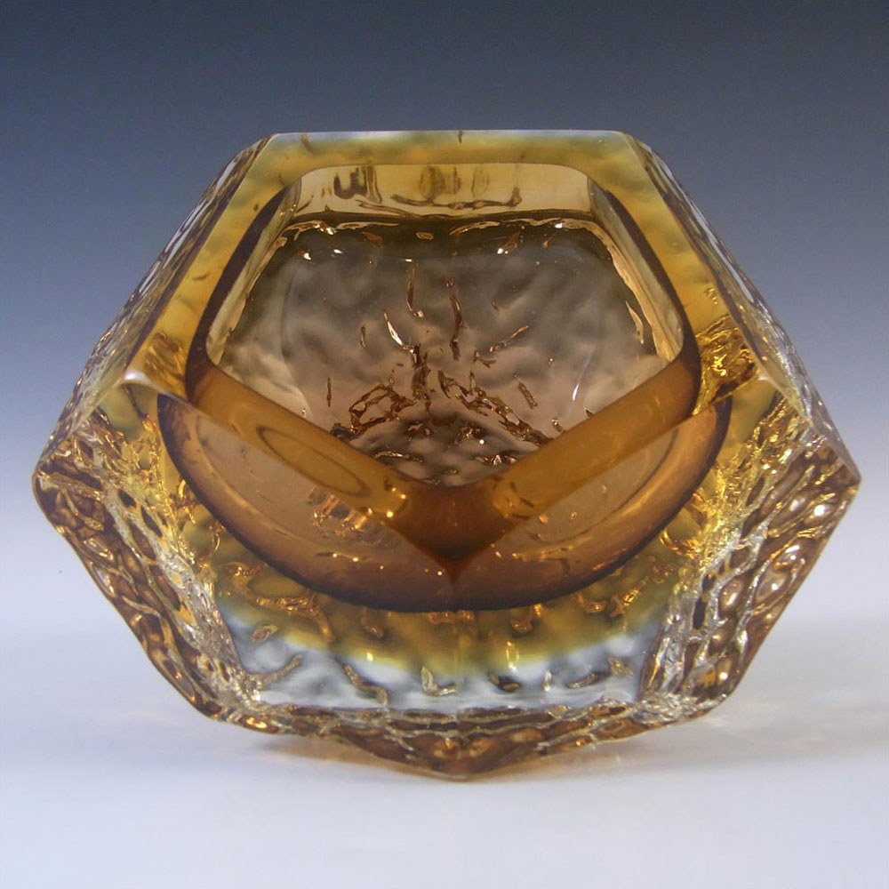 Mandruzzato Murano/Sommerso Textured Amber Glass Bowl - Click Image to Close