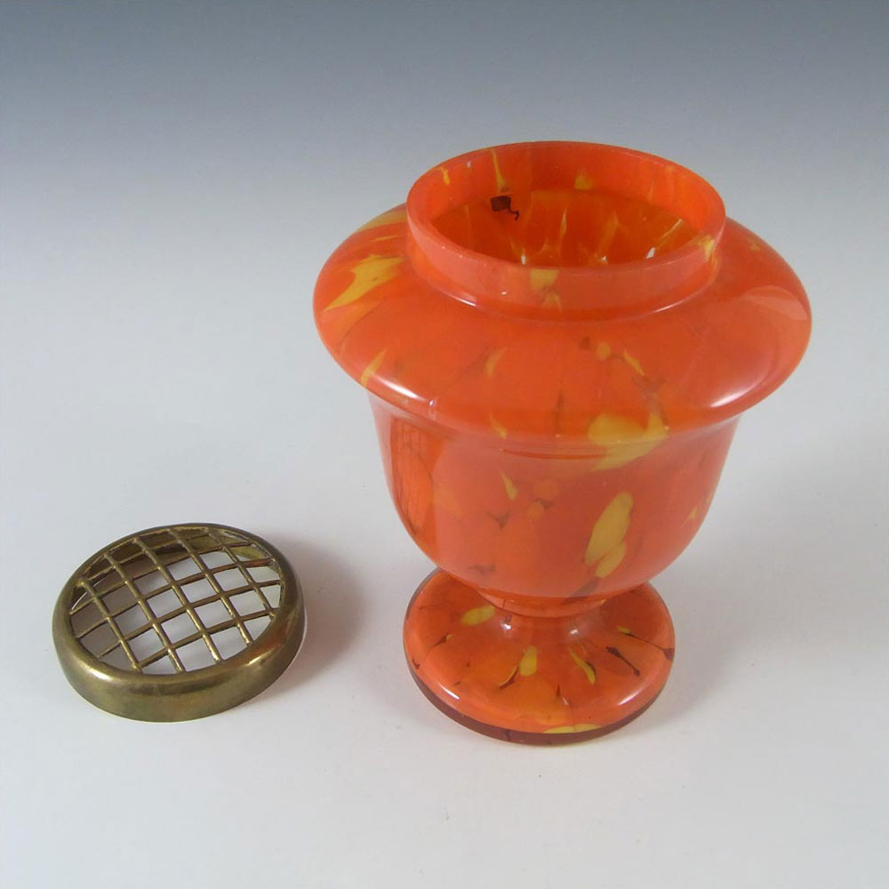 Czech 1930's Orange & Yellow Spatter/Splatter Glass Vase - Click Image to Close