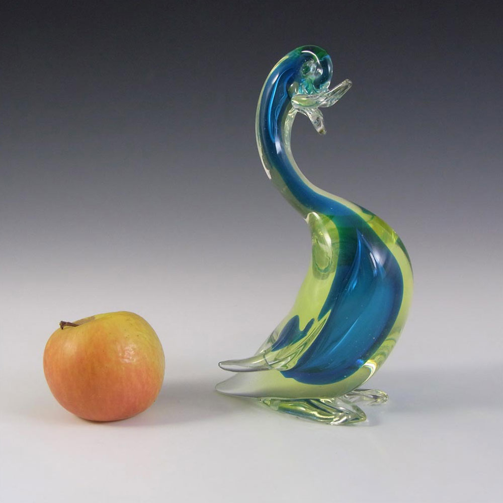 (image for) Murano/Sommerso Blue & Uranium Cased Glass Swan Sculpture - Click Image to Close