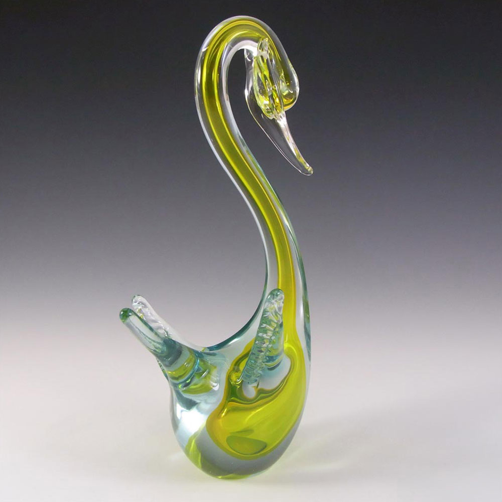 (image for) Murano/Sommerso Yellow & Blue Cased Glass Swan Sculpture - Click Image to Close