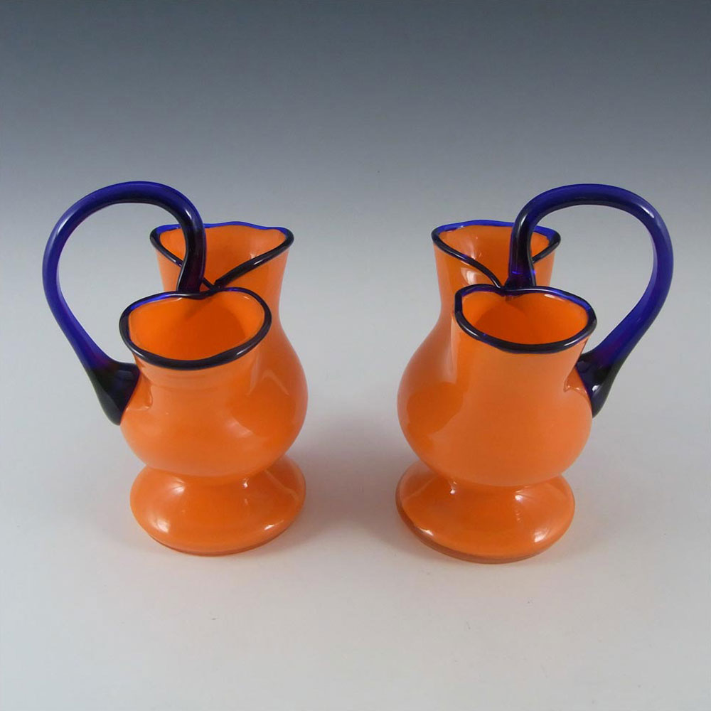 (image for) Pair Czech 1930's/40's Orange & Blue Glass Tango Vases/Vase - Click Image to Close