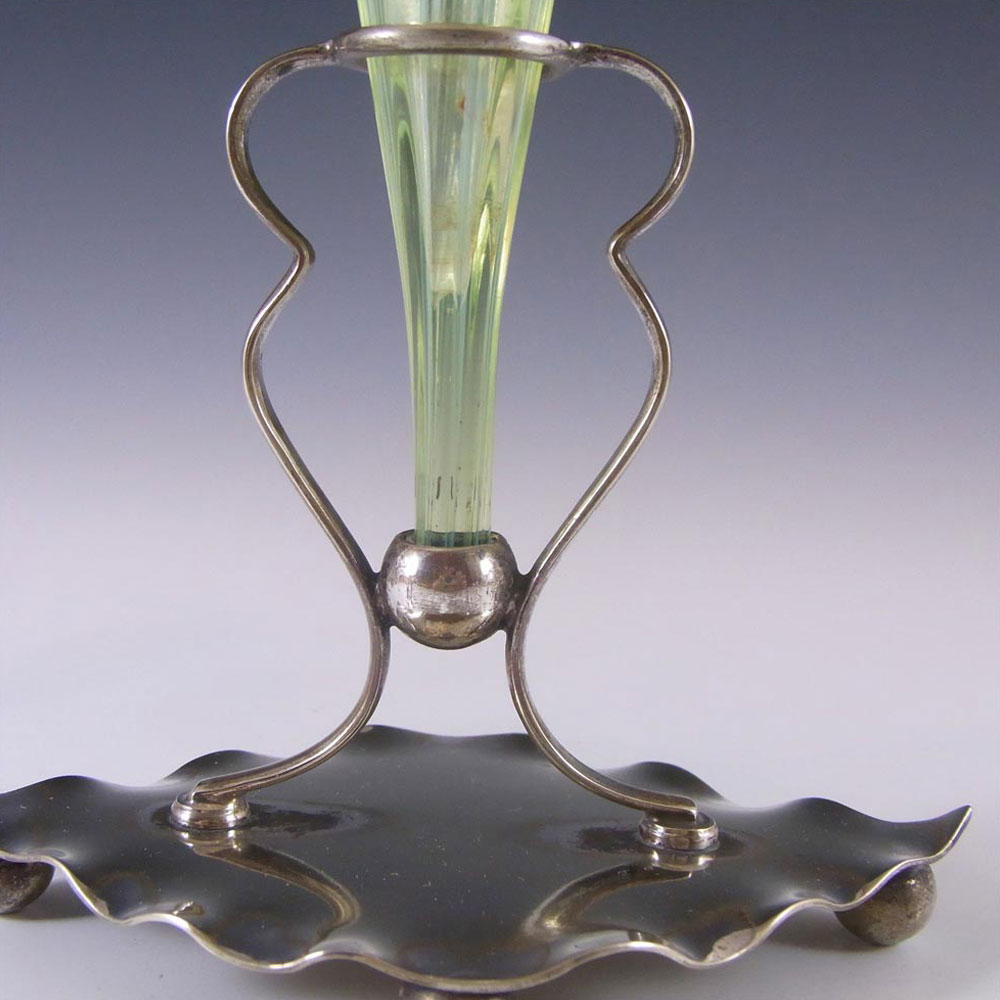 Victorian Vaseline / Opalescent Glass + Silver Epergne Vase c 1880 - Click Image to Close