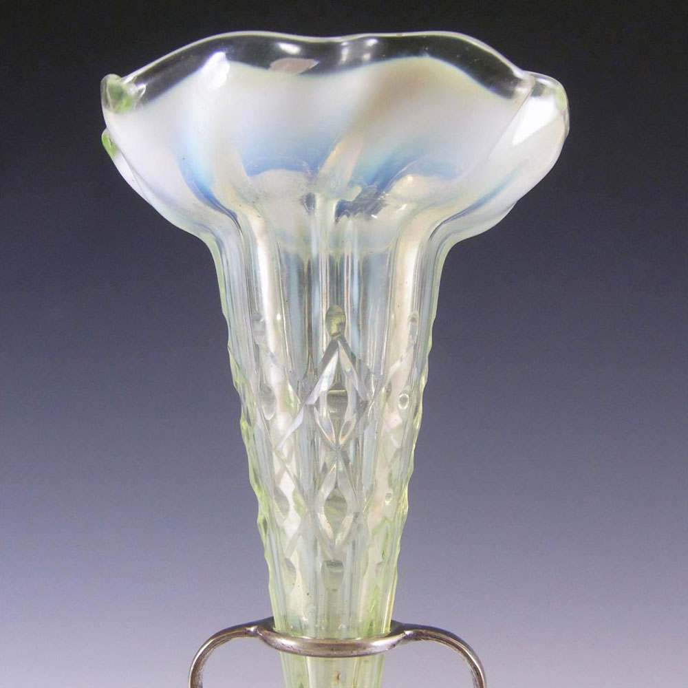 Victorian Vaseline / Opalescent Glass + Silver Epergne Vase c 1880 - Click Image to Close