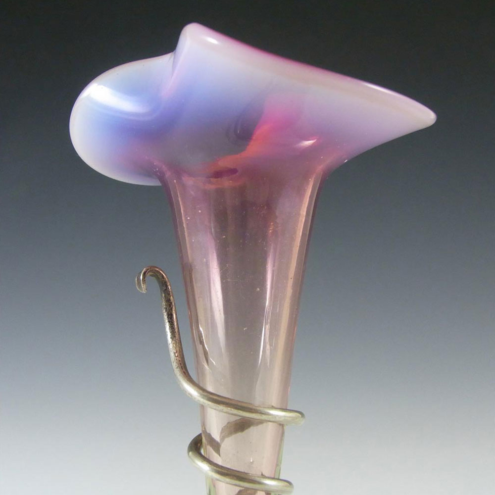 (image for) Victorian Vaseline / Opalescent Glass + Silver Epergne Vase - Click Image to Close