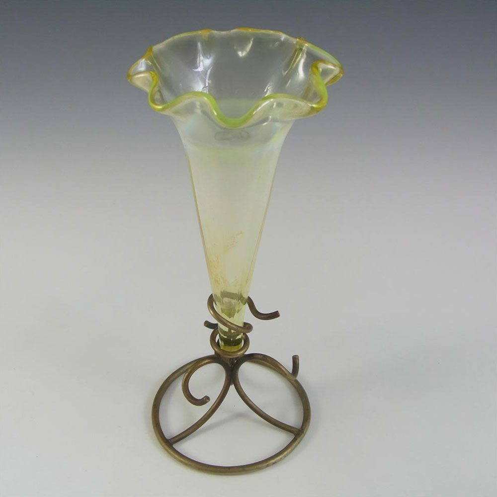 Victorian Vaseline / Uranium Glass + Silver Epergne Vase #2 - Click Image to Close