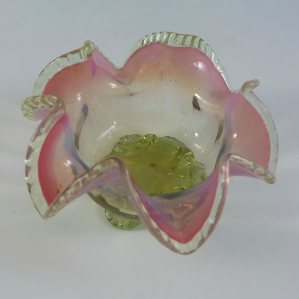 (image for) Victorian Pink, Green & Opalescent White Glass Bowl c 1890 - Click Image to Close