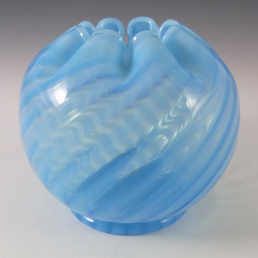 Victorian Opalescent Blue Stripe Glass Rose Bowl/Vase - Click Image to Close