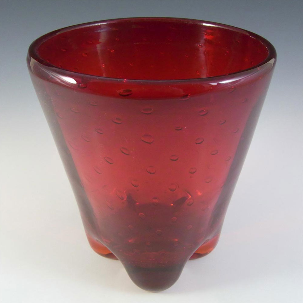 Whitefriars #9117 Large Ruby Red Glass Lobed Bubble Vase - Click Image to Close