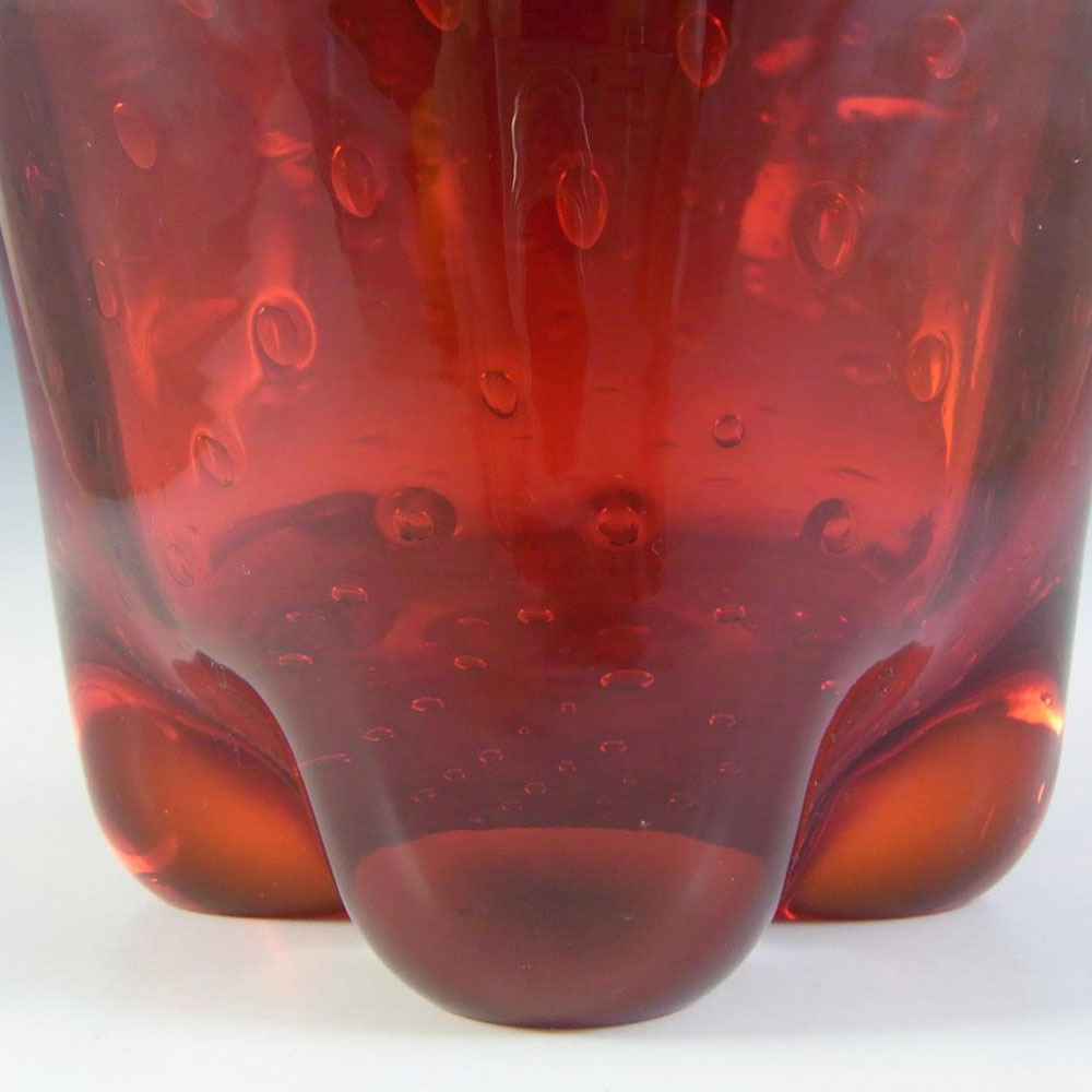 Whitefriars #9117 Large Ruby Red Glass Lobed Bubble Vase - Click Image to Close