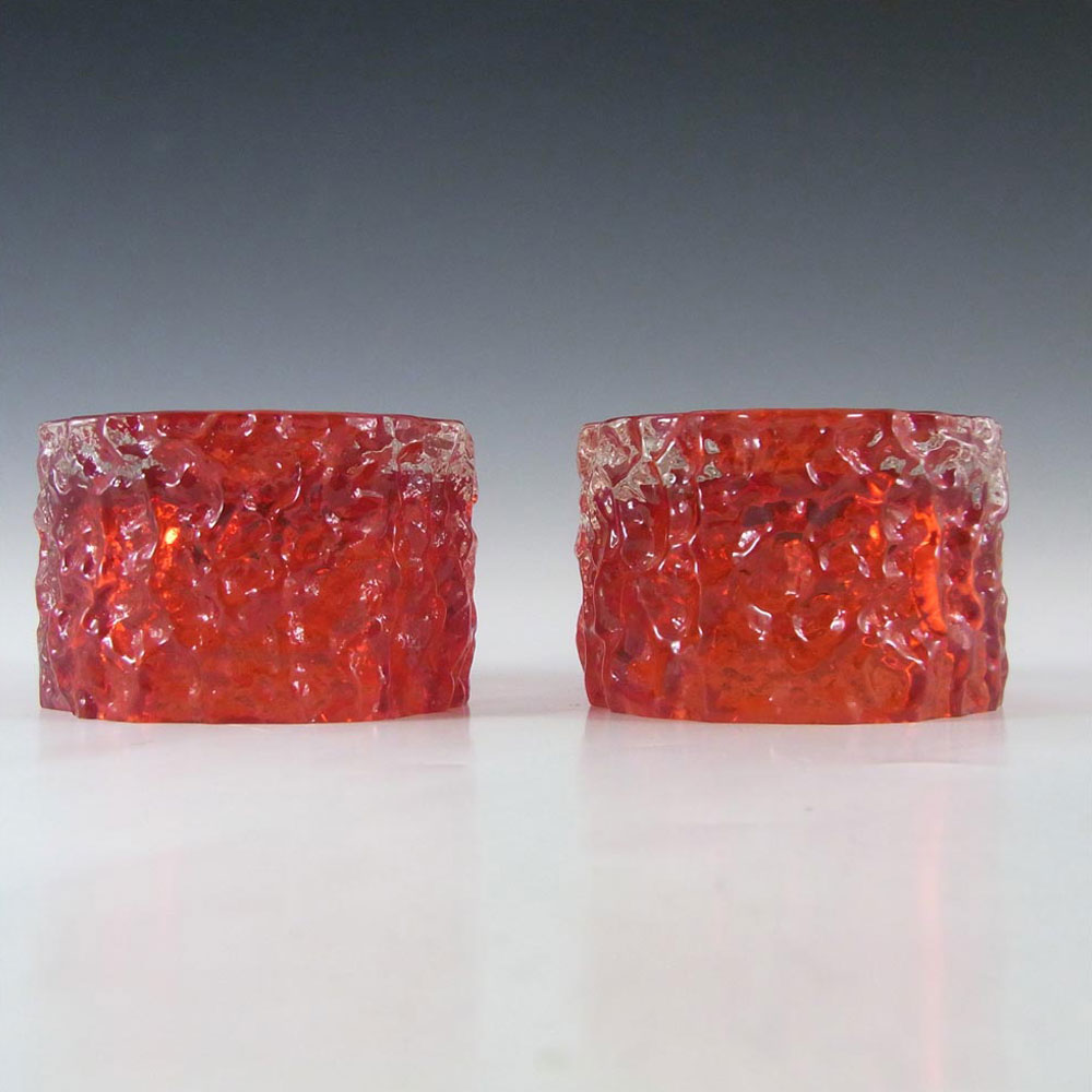 (image for) Whitefriars #9733 Baxter Pair Ruby Red Glass Bark Candle Holders - Click Image to Close