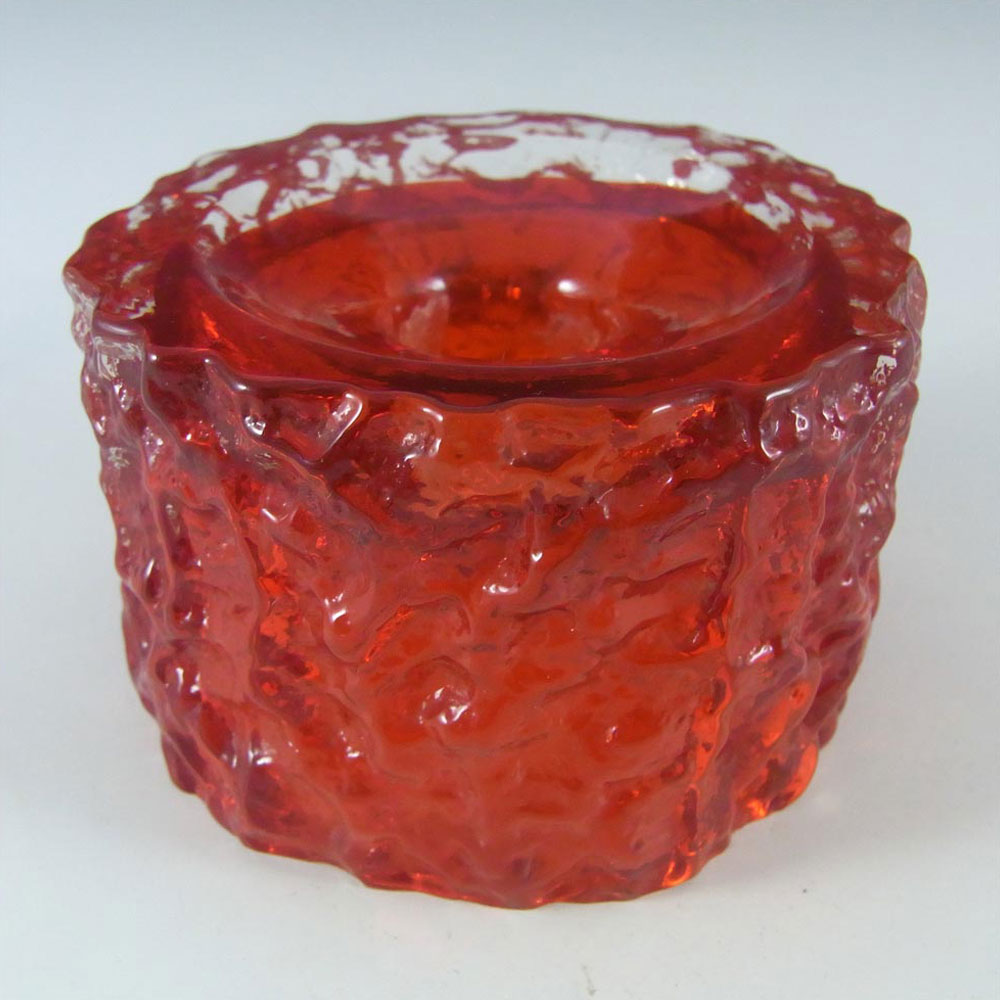 (image for) Whitefriars #9733 Baxter Pair Ruby Red Glass Bark Candle Holders - Click Image to Close