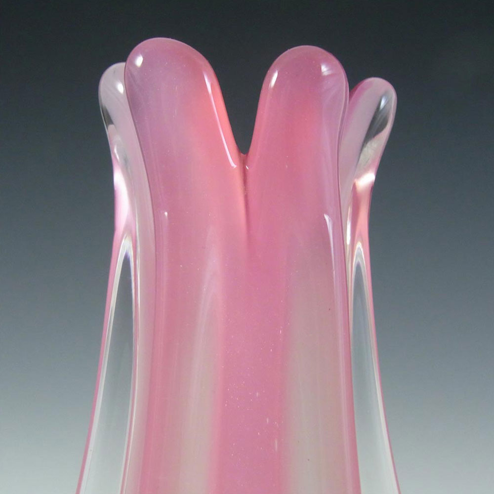 (image for) Oball Murano Pink & White Alabastro Glass Ribbed Vase - Click Image to Close